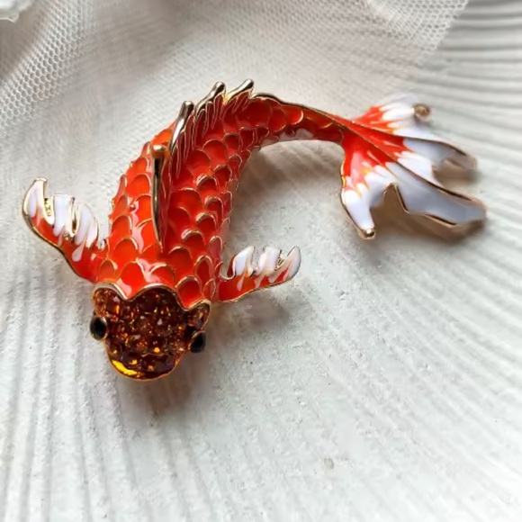 Koi Fish Orange Gold Enamel Brooch – Symbol of Luck & Prosperity - Picture 3 of 7